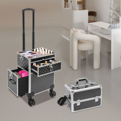 Astuccio Trucco Rotante Alluminio Salone Cosmetico Treno Trolley Artista Organizzatore NUOVO - Foto 21 di 23