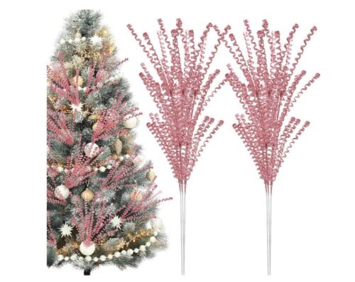 30 Pcs 16.5" Red Christmas Tree Curly Picks Sprays Artificial Glitter Stems Glit