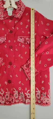 NWT Vivid Quacker Factory Red/Blue Bandana Print Embellished L/S Jacket M Medium - Picture 14 of 19