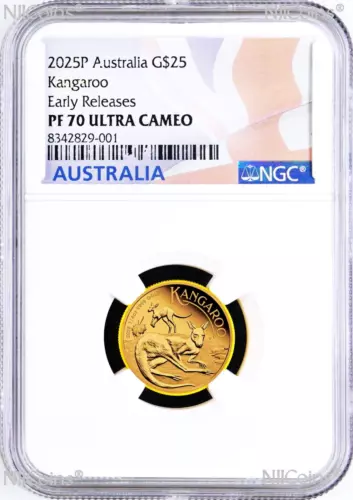 2025 Australia Kangaroo PROOF 1/4oz .9999 GOLD $25 NGC PF70 Coin Early Releases