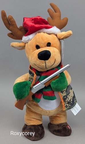 Peluche animado de renos de caza Gemmy 16 pulgadas "Golpéame con tu mejor tiro" nuevo con etiquetas - Imagen 2 de 2