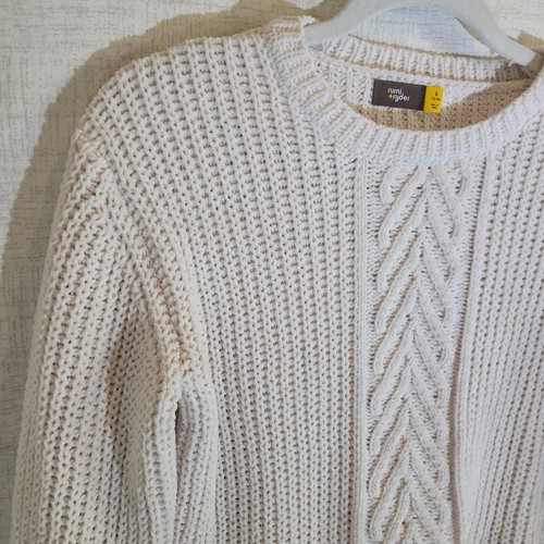 Rumi Ryder Cable Knit Sweater Girls Large White Pullover Crewneck Casual Beige - Picture 2 of 7