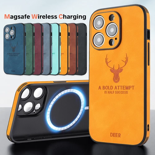 For iPhone 15 14 Pro Max 13 12 11 Case Leather Magnetic Magsafe Shockproof Cover