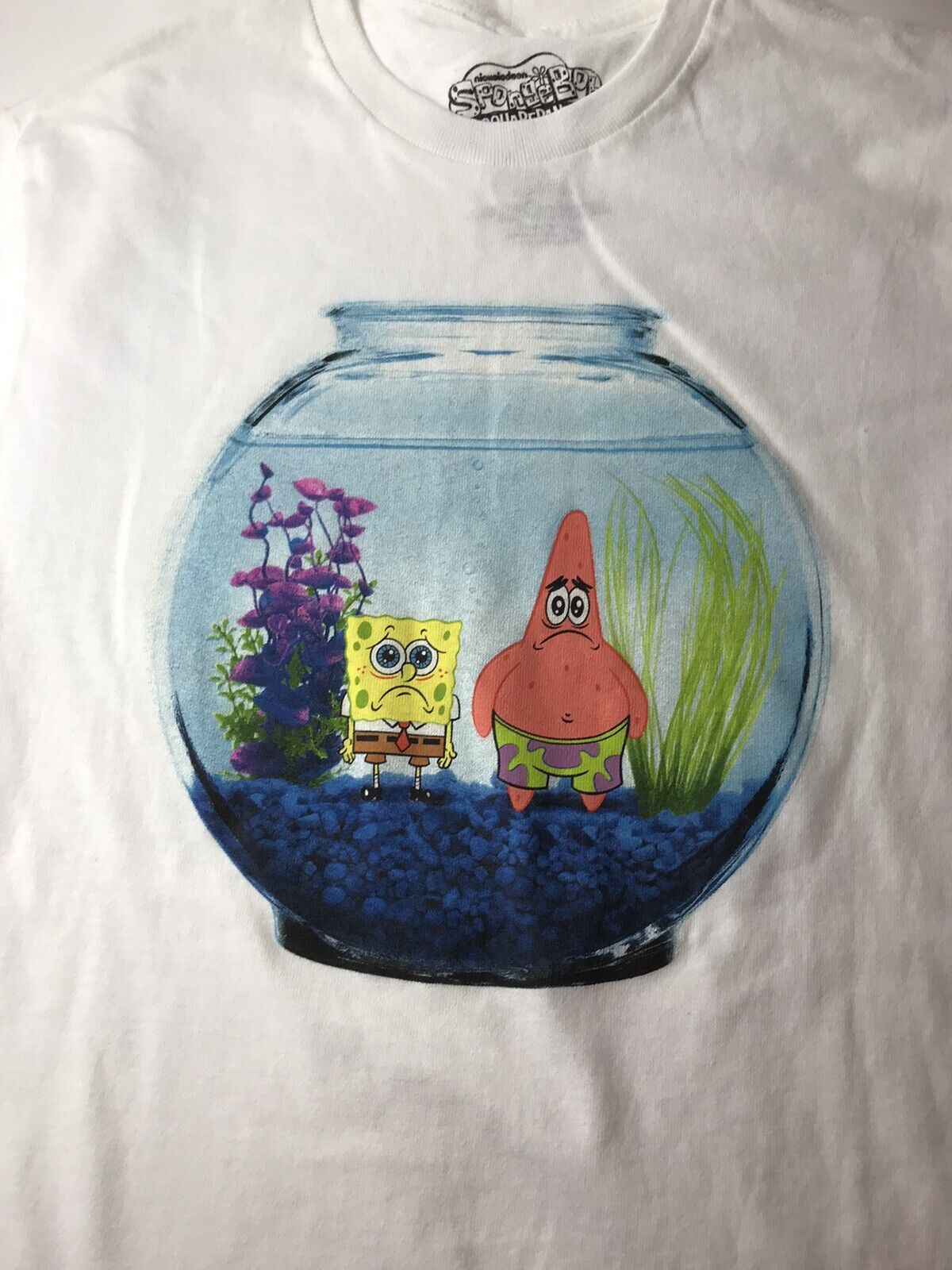 SpongeBob SquarePants T-Shirt Sad Patrick In Fish Bowl Small White