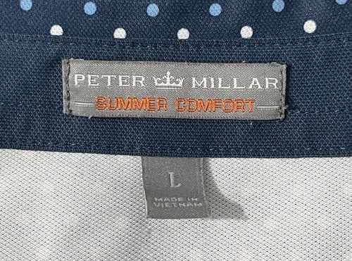 Peter Millar Summer Comfort Navy Blue Polka Dot Polo Shirt - Men's Large - Picture 5 of 5