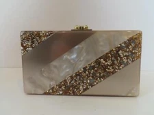 Edie Parker Beige Glitter Stripe Acrylic Box Clutch Bag