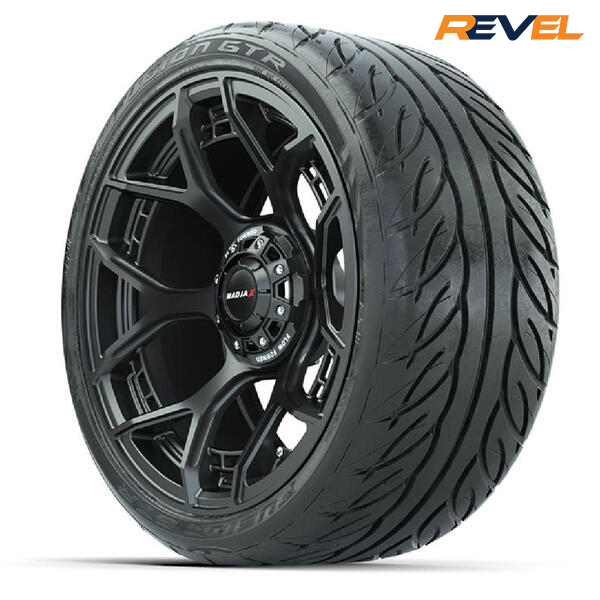 Madjax 15 inch Flow Form matte black wheels with Fusion GTR street tires - Set of Four