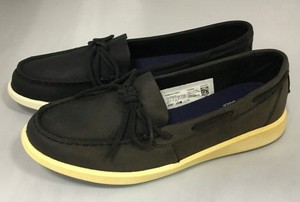 black leather sperrys women's