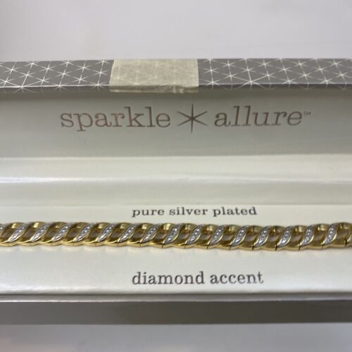 Vintage Sparkle Allure Pure Silver Plated Diamond Accent Tennis Bracelet 7" Long - Picture 3 of 8