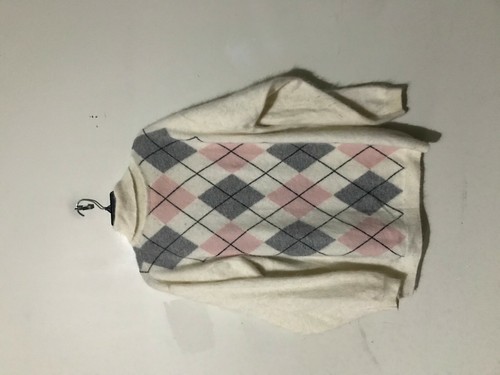 Lands'End Lambswool Angora Size L 14-16 Cream Pink Gray Plaid Sweater Women - 第 4/8 張圖片