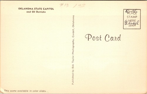 Vtg Oklahoma State Capitol and Oil Derricks Oklahoma City OK Unused Postcard - Picture 2 of 2