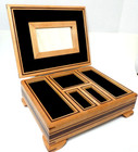 Handcrafted Inlaid Wood Hinged Jewelry Box w/Mirror Black Padded Velvet