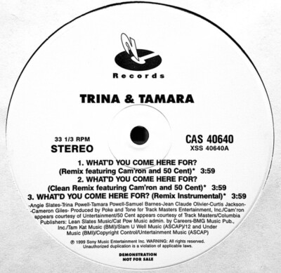 Trina and Tamara - What d You Come Here For? / VG+ / 12'''', Promo