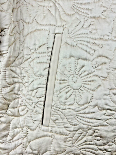 Lucky Brand Flower Quilted Zip Embroidered Jacket Women L Tan Beige Lightweight - Picture 15 of 17