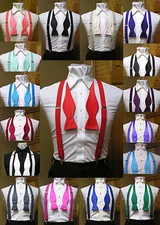 Men's clip-on suspenders x back and Self Tie Bow Tie Steampunk Costume Tux Prom
