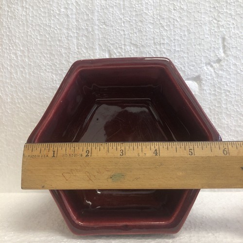 Vintage Haeger 4002 Burgundy USA Pottery Hexagonal 6-Sided Footed Planter Flower - Picture 16 of 17