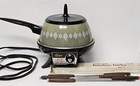 Vintage Avocado Green Electric Oster Fondue Pot Set w/ Forks Mid Century Modern
