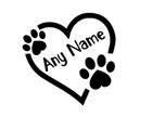 CUTE PERSONALISED HEART PAW PRINT VINYL DECAL STICKERS DOG CAT PUPPY KITTEN