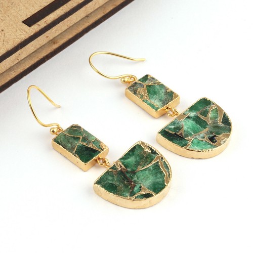 Party Wear Mojave Copper Turquoise Jade Gold Electroplated Drop Dangle Earrings - Picture 28 of 56
