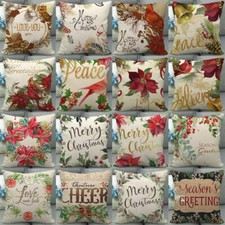 Rustic Linen Farmhouse Christmas Decor Pillow Cover Bed Living Room Cushion Case