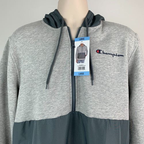 Sudadera con capucha Champion para hombre talla L media cremallera gris jaspeado bolsillos nueva con etiquetas - Imagen 2 de 7