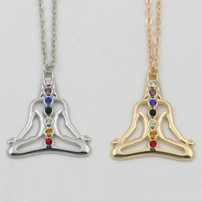 CHAKRA NECKLACE 18" Chain Yoga Meditation Buddha Multi Color Rhinestone Pendant CHAKRA NECKLACE 18" Chain Yoga Meditation Buddha Multi Color Rhinestone Pendant