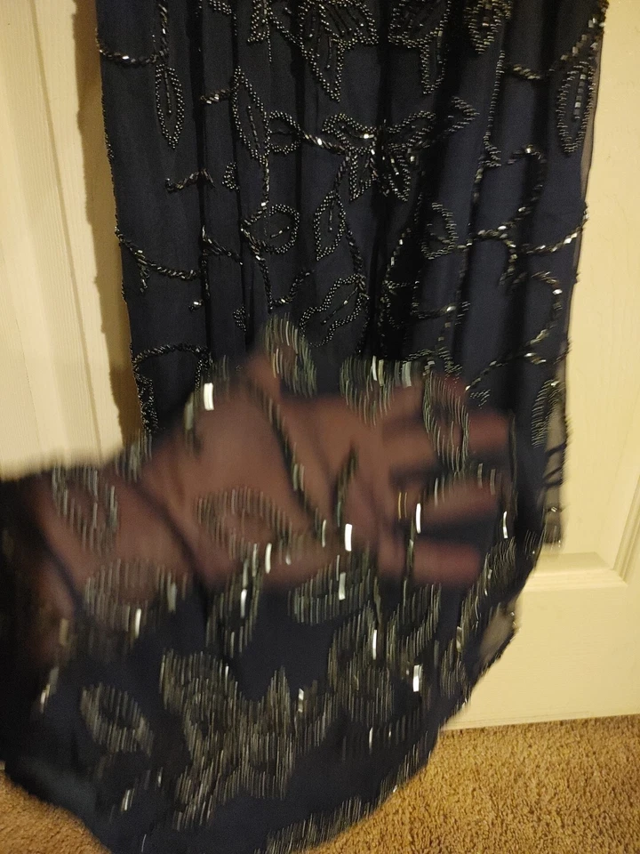 Vestido Sean Collection Lentejuelas 100% Seda Correa Espagueti Talla L Azul Foto 4 de 4