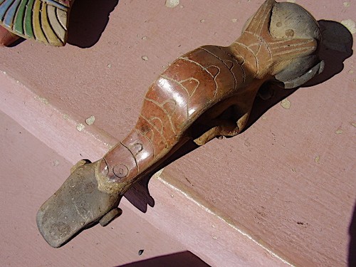 Set of 2: Primitive AZTEC Mayan Flute female Whistle and a snake god Pipe- Clay - Picture 10 of 18