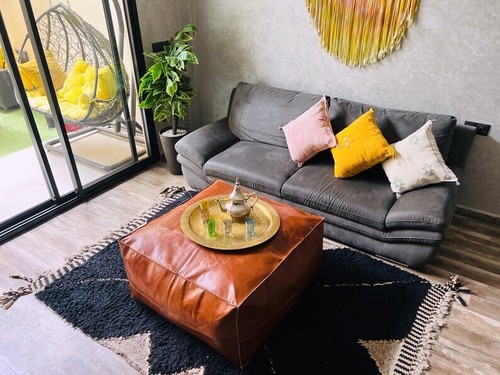 Pouffe Leather Footstool New Boho Moroccan Brown 30''Genuine Ottoman Unstuffed - Picture 8 of 10
