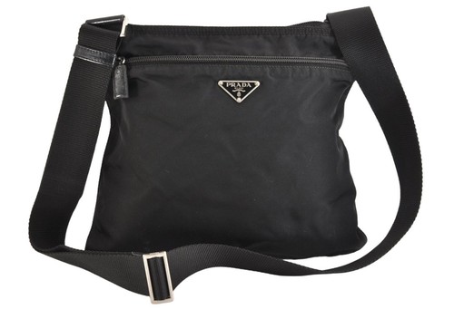Authentic PRADA Vintage Nylon Leather Shoulder Cross Body Bag Purse Black 3521M