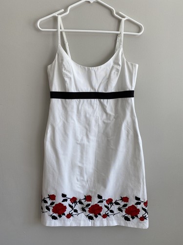 SHOSHANNA DRESS Sleeveless Midi Floral Size 4 White Black Red Embroidered - Picture 6 of 8