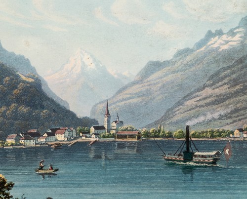 R. DICKENMANN (*1832), Flüelen und der Bristenstock, Aquatinta Romantik - Bild 4 von 5