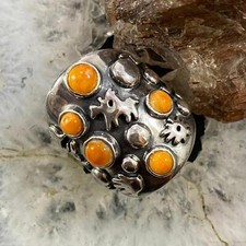 Carolyn Pollack Sterling Silver 5 Orange Spiny Oyster Petroglyph Ring For Women