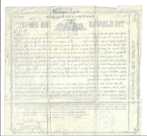 PENNSYLVANIA 1880 The Glamorgan Iron Company Bond Stock Certificate #21 Mifflin - Picture 2 of 2