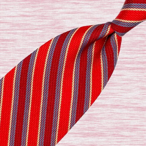 JoS. A. Bank Red Tie - 2 Tone Red White Grey Repp Stripes Pattern 100% Silk - Picture 8 of 12