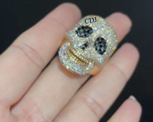 Anello testa teschio 2 carati 100% originale moissanite per lui placcato oro giallo argento - Foto 3 di 7