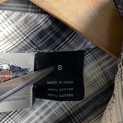 Harley Davidson Hearts & Wrenches Womens Small Pearl Snap Shirt Grey Plaid - Picture 3 of 21