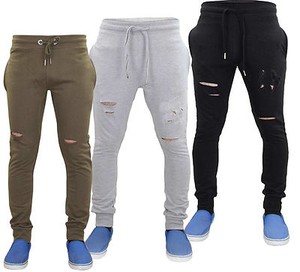 New Mens Skinny Ripped Style Jogging Bottoms Cuff Rib Waistband Low Rise Joggers | eBay