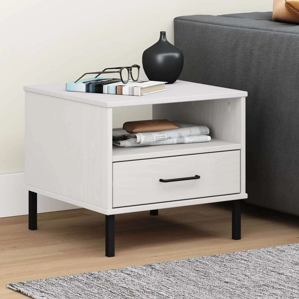 White nightstand with metal legs outlet