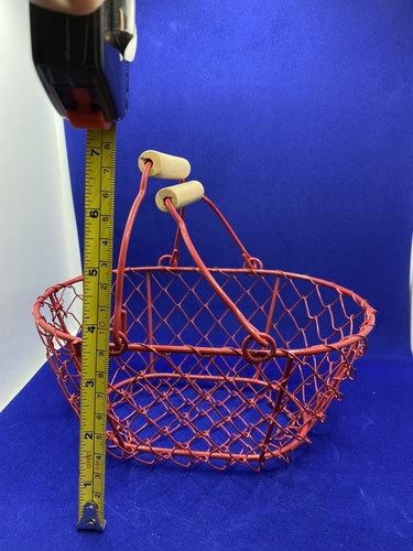 Primitive Handwired- Handmade- Handpainted Red Wire Egg Decor Basket - Picture 6 of 7