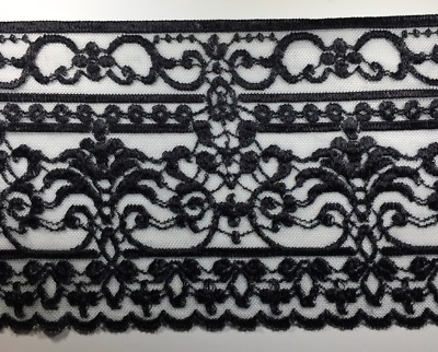 4-3/4'' Stretch Lace Embroidered Trim - 8 Continuous Yards - Black Multi