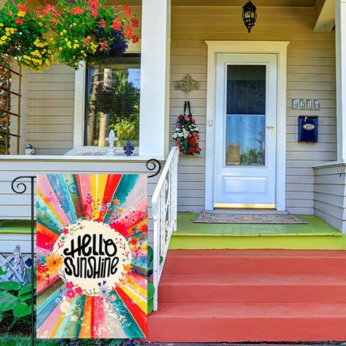 Hello Sunshine Garden Flag 12x18 Inch Vertical Double Sided,Best Choice Rainb... - Picture 5 of 7