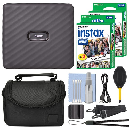 FUJIFILM INSTAX Link Wide Smartphone Printer Gray White 40 Film Accessory Bundle - Picture 7 of 8