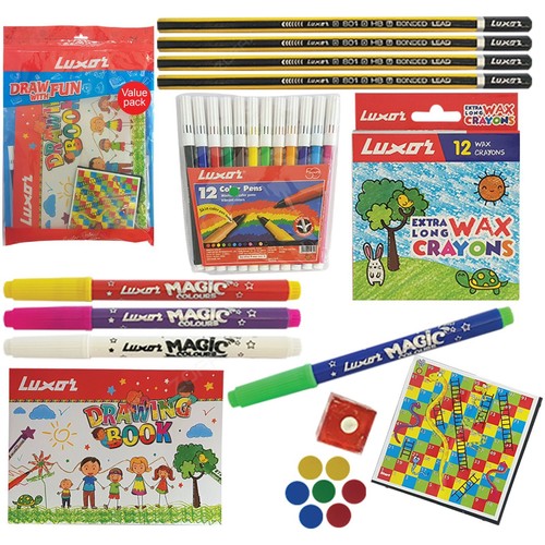 LUXOR Water Colour Pens Extra Long Crayons Drawing Book Ludo Game HB