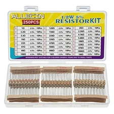 ALLECIN 25 Values 1/2W Resistor Kit from 1 Ohm to 1M Ohm 1/2 Watt 5% Carbon F...