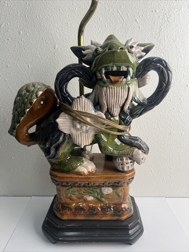 Vintage Foo Dog Sculpture Lamp Large 35” Shiwan Pottery 17” Sculpture - Picture 2 of 24