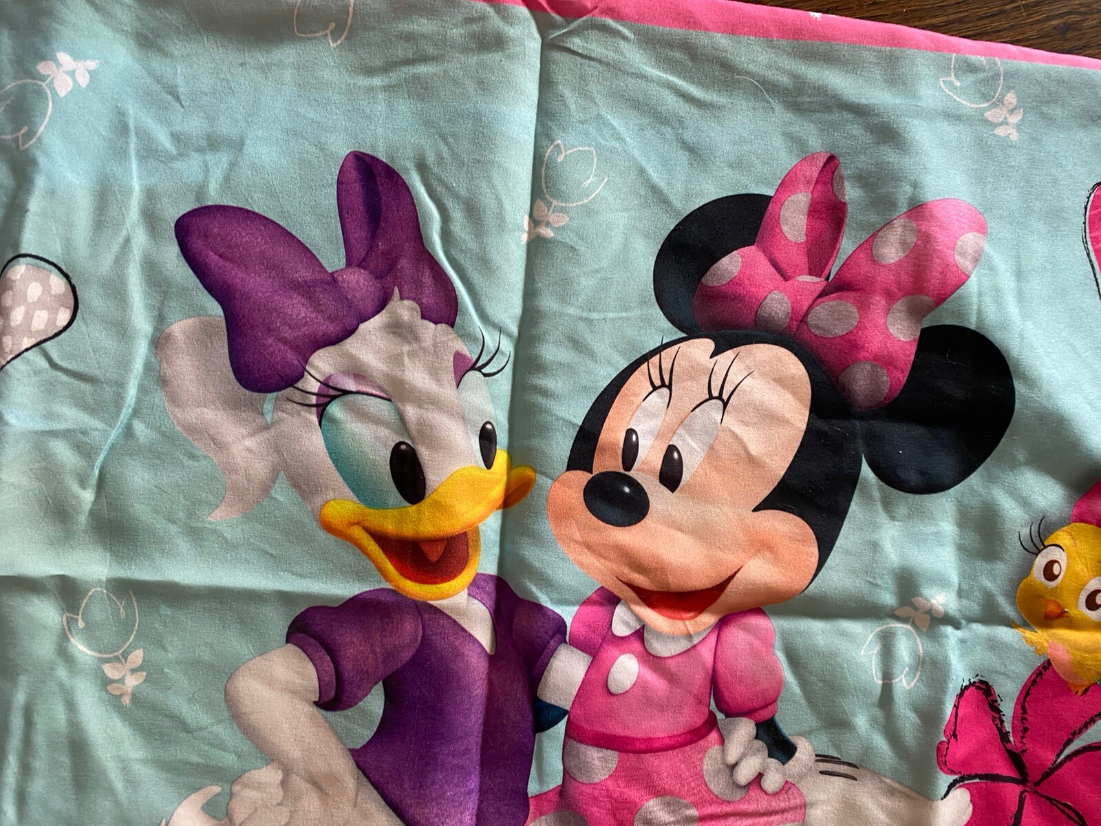 Disney Minnie Mouse Daisy Duck Pillowcase Standard Pink Colorful Flowers 2 Sided