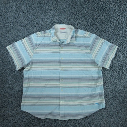 Tommy Bahama Hemd " Herren XXL blau grau gestreift kurzarm