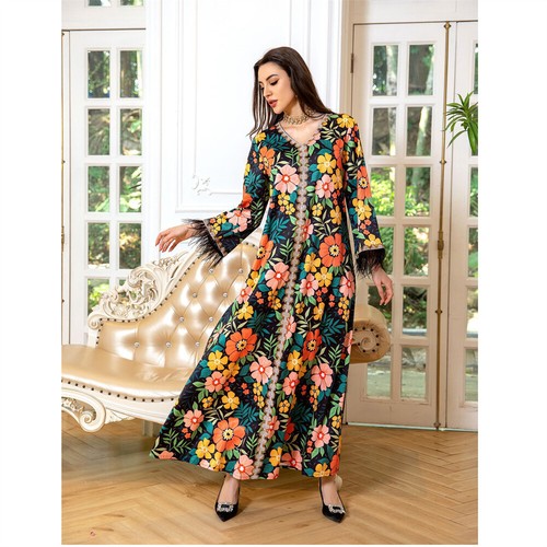 Muslim Women Abaya Long Sleeve Dress Dubai Islamic Party Robes Robe Evening - Picture 52 of 107