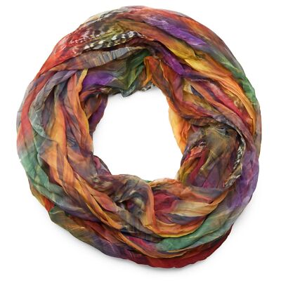 Feder Muster Batik Style Loop Schlauchschal, Crash & Crinkle, seidig leicht Tuch
